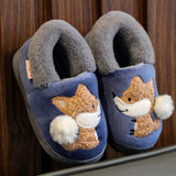 DEANWANGKT Boys and Girls Bag Heel Cartoon Fox Baby Fur Non Slip Cotton Slippers Winter Warm Children's Home Cotton Shoes