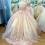 2025Popular, ,   new evening dress one-word shoulder bar mitzvah dress princess dress three-dimensional flower applique dress