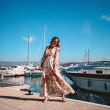 2021 spring and summer New new  romantic floral print deep v-neck long-sleeved pendulum maxi dress