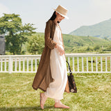 Tencel ramie shirt skirt, art tea coffee color long skirt, long shirt jacket long shirt B0731