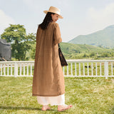 Tencel ramie shirt skirt, art tea coffee color long skirt, long shirt jacket long shirt B0731