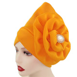 deanwangkt Solid African turban big flower design headtie cap for fashion women headwrap with badge