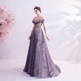 Solvbao Beautiful Purple Lace and Tulle Long Evening Dress Prom Dress, A-line Tulle Formal Dress