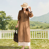 Tencel ramie shirt skirt, art tea coffee color long skirt, long shirt jacket long shirt B0731