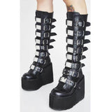 Cross-Border New Arrival Martin Boots  Autumn and Winter Metal Buckle with Platform 11cm High Heel plus Size Women's Boots