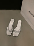 DEANWANGKT  Style Flat Bottom Flip-Flops Flip-Flops Fairy Shoes Outerwear  New Summer Beach Sandals Silver Sandals