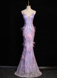 Solvbao Light Purple Sequins Mermaid Long Party Dress, Light Purple Evening Dress Prom Dress