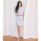 [Shengdu] 24 Spring and Summer New  Socialite Gentle Advanced Sweet Beauty Blue Classic Style Short Sleeve Dress