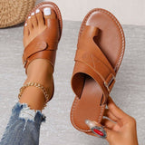 DEANWANGKT  European and American  Summer Foreign Trade New plus Size Women's Shoes Toe Covering Flat Heel Leisure Light Brown Women's Sandals Wish