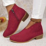 Sexy V Cut Booties Women  New HOTan and NEWn Foreign Trade Large Size Thick Heel Pointed-Toe Side Zip Chelsea Boots