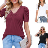 DEANWAQNGKT  Cross-Border European and American  Independent Station New Hot Sale Short-Sleeved T-shirt Solid Color Loose Top Foreign Trade Women's Clothing