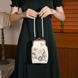 Pearl Embroidered Bamboo Handbag Ancient Style Cheongsam Banquet Clutch Chain Bag Metal Lock Catch Beaded Bag