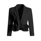 2025 spring new fashion V-neck three-dimensional rose splicing design suit + high waist pleated skirt suit