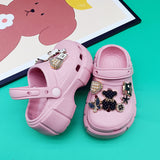 DEANWANGKT New Coros Shoes Children's Summer Slip-on Thick-Soled Non-Slip Soft-Soled Closed Toe Half Slippers for Students