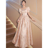 2025 Evening dress female champagne color 2025 new high-end sense light luxury niche banquet temperament adult ceremony graduation hosting skirt