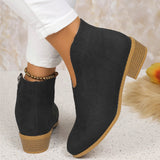 Autumn and Winter Cross-Border   Leopard Root Booties Side Zipper round Toe V Cut Suede Ankle Boots Female in Stock