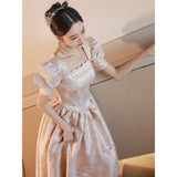 2025 Evening dress female champagne color 2025 new high-end sense light luxury niche banquet temperament adult ceremony graduation hosting skirt