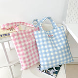 DEANWANGKT 2025 cute plaid shoulder bag popular new little fresh girl fabric tote bag soft cute plaid make-up bag