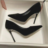 DEANWANGK  Spring and Autumn New Black High Heels Women Low-Cut Pointed-Toe Stilettos Sexy High Sense Classy Shoes