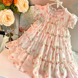 Girls' Dress 2024 Summer New Children's Fashion Floral Skirt Children Princess Dress Baby Fairy Skirt