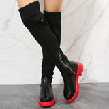 New  Winter 36-43 plus Size Boots Female HOT and NEW Cross Border Solid Color over the Knee round Head Flying Woven Elastic Long Socks