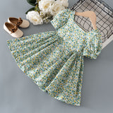 Girls' Princess Dress Summer New Bow Baby Korean Style Western Style Children Cotton Short Sleeve Floral Skirt 6300