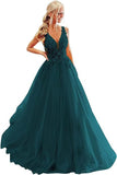 2025V-neck tulle ball dress lace applique long ball dress  new formal evening dress