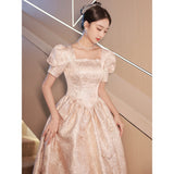2025 Evening dress female champagne color 2025 new high-end sense light luxury niche banquet temperament adult ceremony graduation hosting skirt