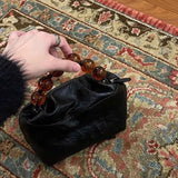 DEANWANGKT 2025 Handbag bag women's new high-end hand scratch commuter bag new Chinese black beaded shoulder messenger women's bag