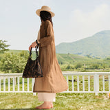 Tencel ramie shirt skirt, art tea coffee color long skirt, long shirt jacket long shirt B0731