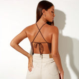 New  spring and summer new sexy intellectual style vest niche short halter slim back top