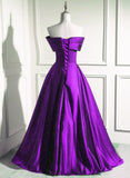 Solvbao A-line Off Shouolder Black and Purple Satin Party Dress, Long Prom Dress