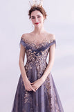 Solvbao Beautiful Purple Lace and Tulle Long Evening Dress Prom Dress, A-line Tulle Formal Dress