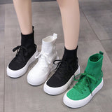 Stretch Sock Shoes Women's  Summer New Breathable Thin Leisure Sports Flat Bottom Slip-on Slimming Knitted Boots