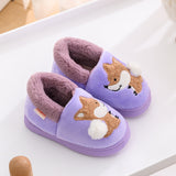 DEANWANGKT Boys and Girls Bag Heel Cartoon Fox Baby Fur Non Slip Cotton Slippers Winter Warm Children's Home Cotton Shoes