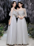 2025 Grey sister group bridesmaid clothes long and thin  new host evening dress women can usually wear bridesmaid clothes
