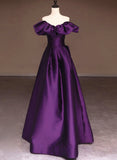 Solvbao Dark Purple Satin Off Shoulder Long Prom Dress, Purple Satin Evening Dress