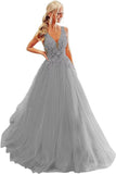 2025V-neck tulle ball dress lace applique long ball dress  new formal evening dress