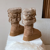2025  Northeast snow boots women's winter velvet thickened popular new thick-soled medium tube cotton shoes fashionable versatile fluffy boots