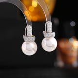 2025 New Popularan large pearl full zirconium round earrings women's s925 silver needle personality simple and versatile fashion temperament stud earrings