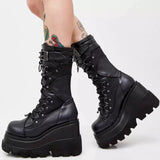 Cross-Border Wedge Knight Boots Female  New HOTan and NEWn plus Size Punk Handsome Platform Women's Mid Boots