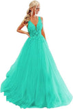 2025V-neck tulle ball dress lace applique long ball dress  new formal evening dress
