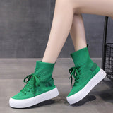 Stretch Sock Shoes Women's  Summer New Breathable Thin Leisure Sports Flat Bottom Slip-on Slimming Knitted Boots