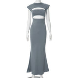 2025 M23DS613  women's clothing winter new solid color casual round neck sleeveless hollow tube top hip long dress