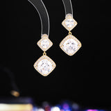 2025 Bright super flash geometric rhombus square earrings women's commuting zircon inlaid niche temperament high-end earrings wholesale
