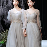 2025 Grey sister group bridesmaid clothes long and thin  new host evening dress women can usually wear bridesmaid clothes
