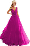 2025V-neck tulle ball dress lace applique long ball dress  new formal evening dress