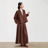 Skirt autumn and winter suit, new Chinese cotton clothes women's two-piece set, Hanfu Tencel ramie padded jacket skirt