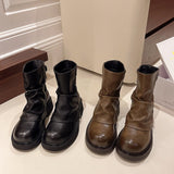 2025  short boots women's autumn and winter round head thick heel versatile women's high heel high temperament Martin boots women