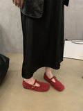 2025  Vintage Mary Jane Shoes Women's Flat popular Fall Andra Red Square Head T with Soft Soled Beanie Ladyshoes Granny Shoes